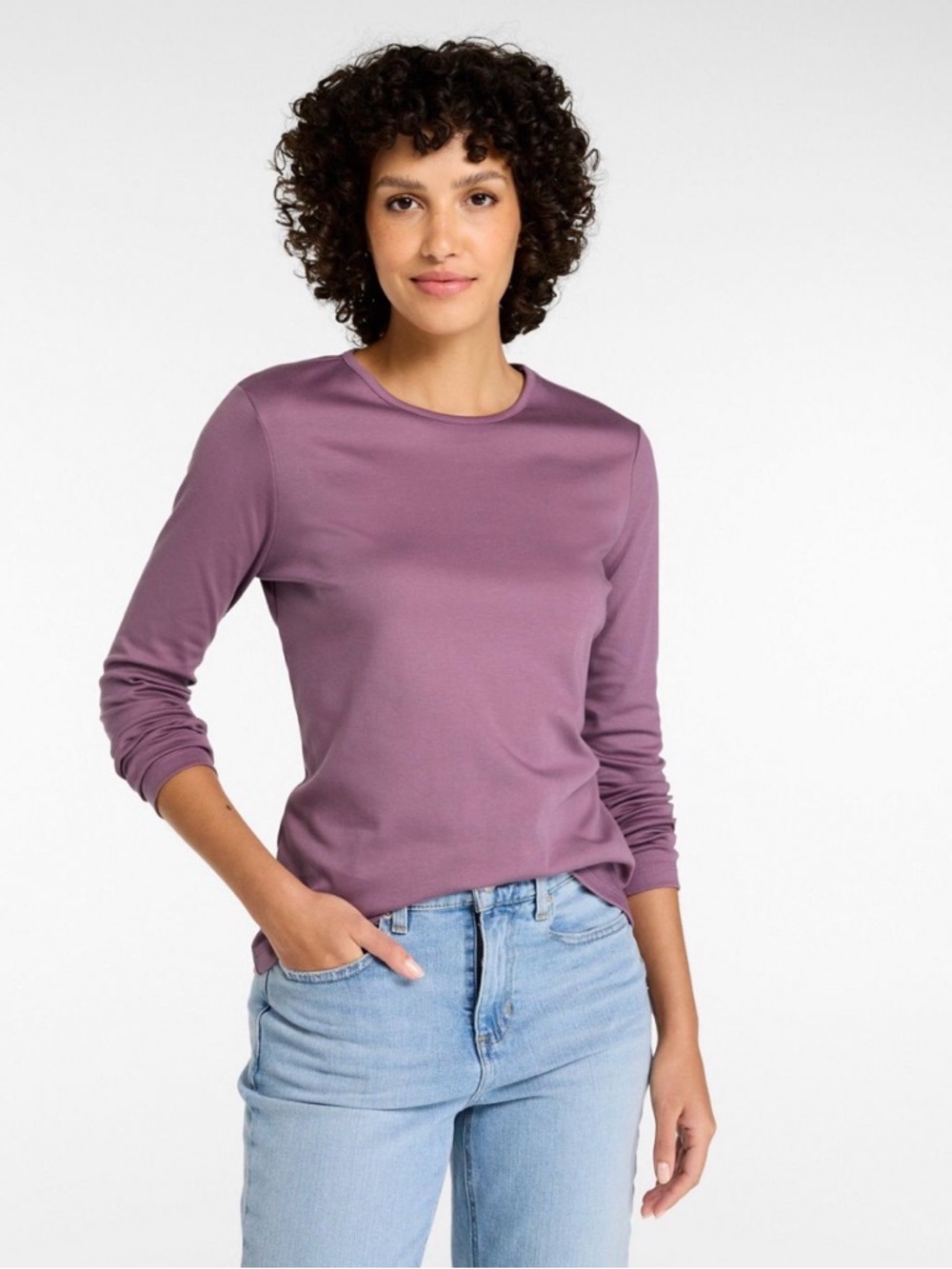 L.L Bean Women’s Small Classic Long-Sleeve Crewneck Top in Mauve Pima Cotton
